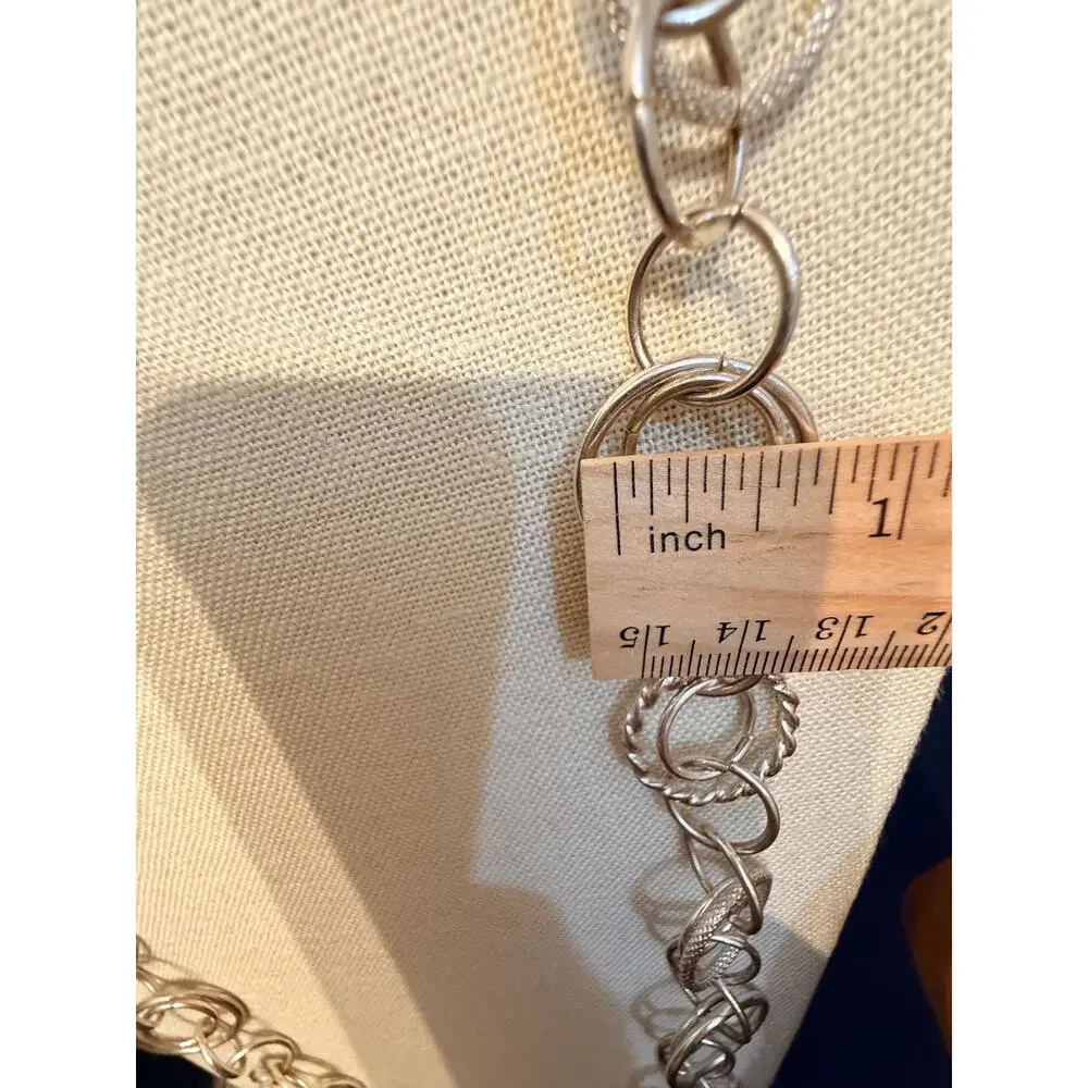 Vintage 36” Silver Tone Mixed Circle Link Necklace